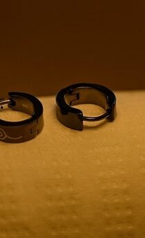 Black Steel Engraved Unisex Huggie Hoop Earrings
