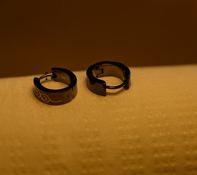 Black Steel Engraved Unisex Huggie Hoop Earrings