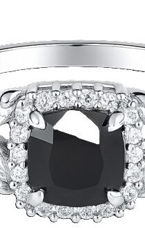 Black Stone Zirconia Studded Silver Finger Ring