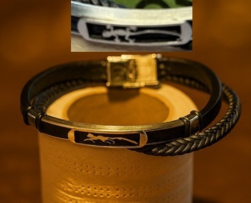 Braided Leather Steel Plate Lizard Bracelet With Lock