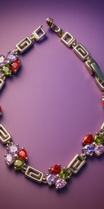 Elegant Geometric Gemstone Bracelet – Red, Green & Purple Crystal Cluster Design
