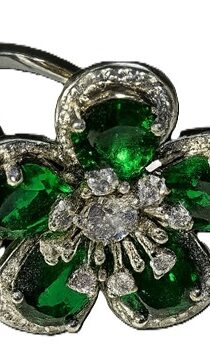 Floral Multicolor Stone Zirconia Studded Three Silver Finger Ring