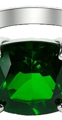 Green Stone Zirconia Studded Silver Finger Ring