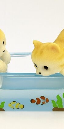 Japanese Cute Two Cat And Fish Tank Statue