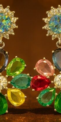 Pure Silver Gold Plated Crystal Multicolor Floral Stud Earrings