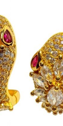 Pure Silver Gold Plated Crystal Rhinestone Diamond Fish Hoop Earrings Set