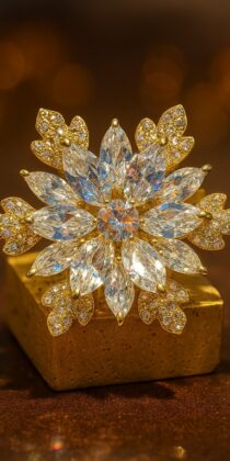 Pure Silver Gold Plated Crystal Rhinestone Diamond Three Layer Flower Brooch