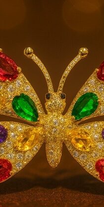 Pure Silver Gold Plated Multicolor Crystal Rhinestone Diamond Butterfly Brooch Pin