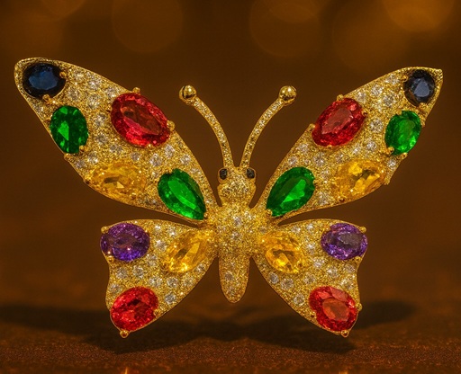 Pure Silver Gold Plated Multicolor Crystal Rhinestone Diamond Butterfly Brooch Pin