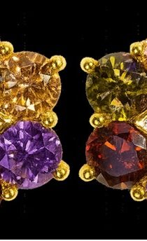 Pure Silver Gold Plated Multicolor Crystal Rhinestone Diamond Stud Earrings Set