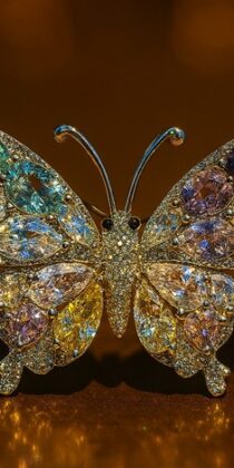 Pure Silver Gold Plated Soft Multicolor Crystal Rhinestone Diamond Butterfly Brooch Pin