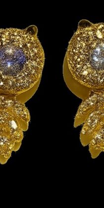 Pure Silver Gold Plated Crystal Rhinestone Owl Stud Earrings Set