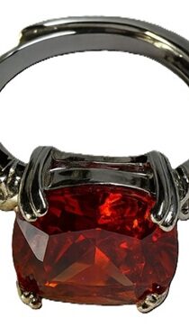 Red Stone Zirconia Studded Silver Finger Ring