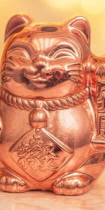 Japanese Maneki Neko Solid Pink Glass Good Luck Charm Figurine