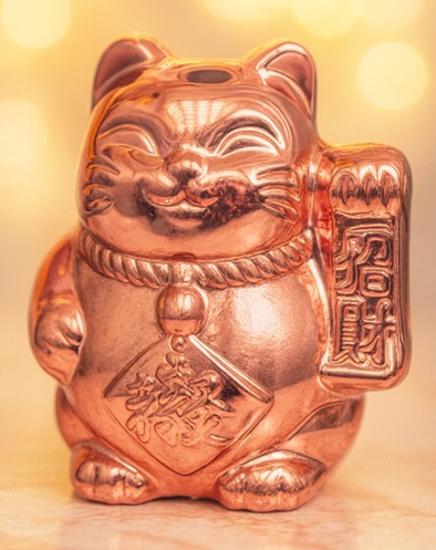 Japanese Maneki Neko Solid Pink Glass Good Luck Charm Figurine