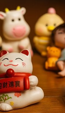 Japanese Lucky Maneki Neko Eight Resin Figurines
