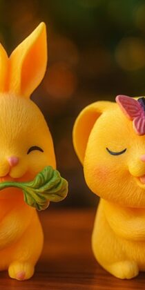 Two Cheerful Cute Rabbit Resin Showpieces